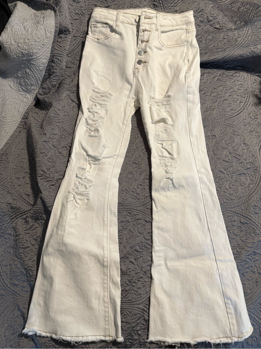 High-Rise White Distressed Flare Jeans Size Large